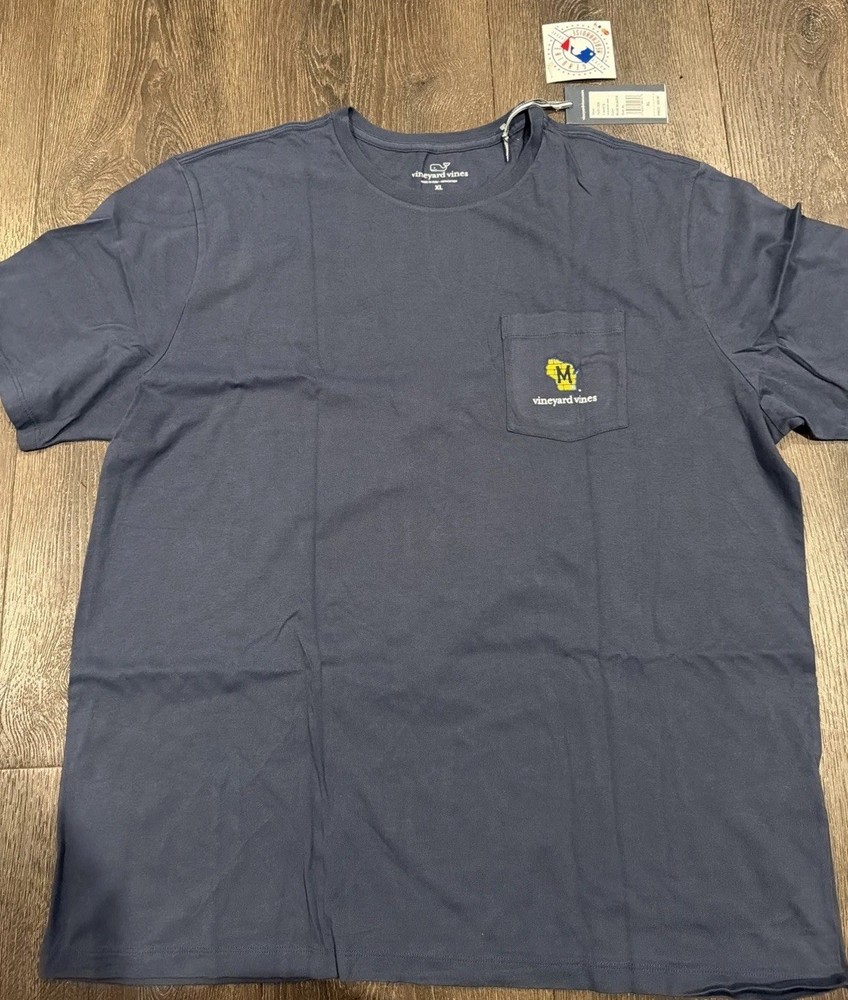 Vineyard Vines Mens Milwaukee Brewers MLB Pocket T-Shirt Navy Blue Size XL