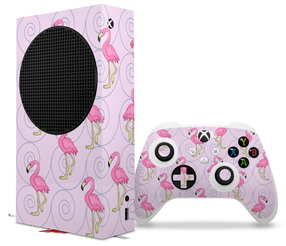 Skins XBOX Series S Console Controller Flamingos on Pink