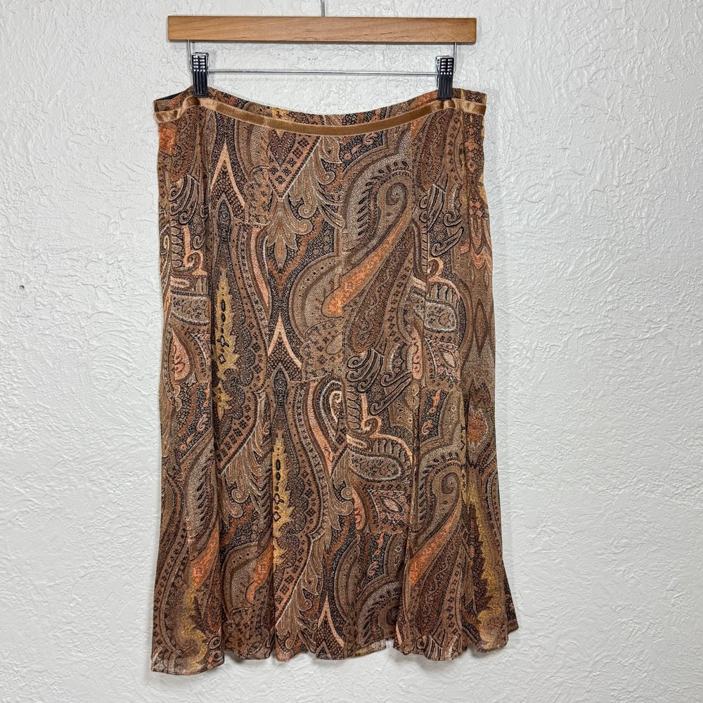 Vtg Y2K 90s 100% Silk Midi Skirt 10 Velvet Sheer Paisley Boho Festival Fairy Art