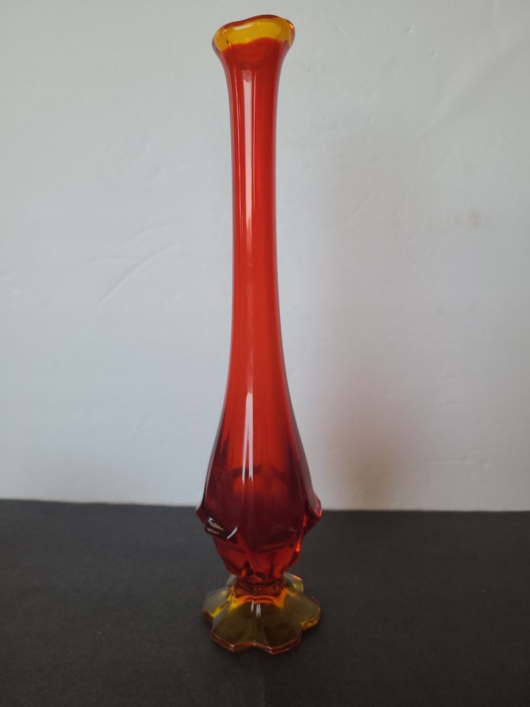 Vintage Amberina Glass Bud Vase 12” Tall