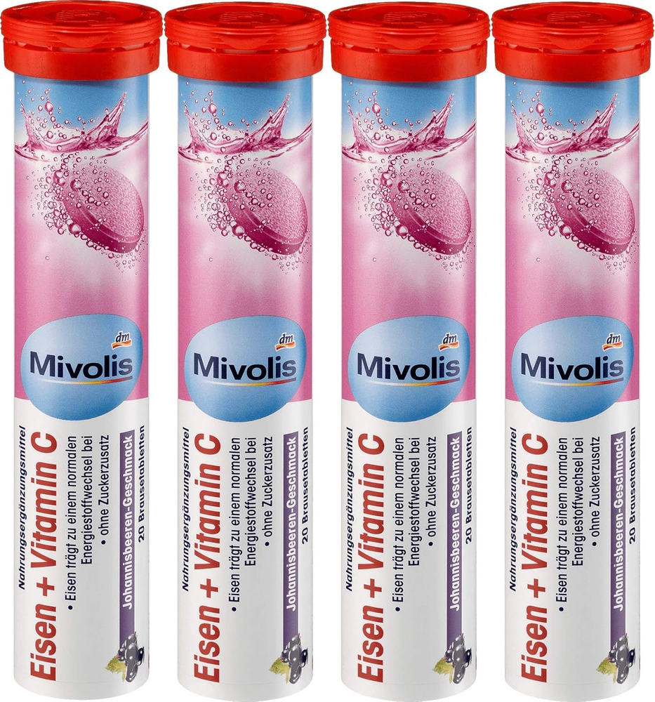 Mivolis Iron + Vitamin C Effervescent Tablets - Dietary Supplements 4 Packs X 20