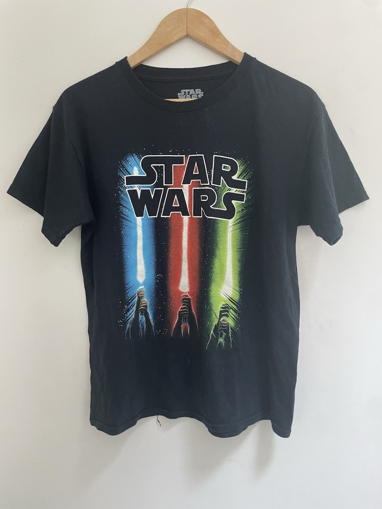 Star Wars Kids Boys Lightsaber 100% Cotton Crewneck Short Sleeve Shirt Black L