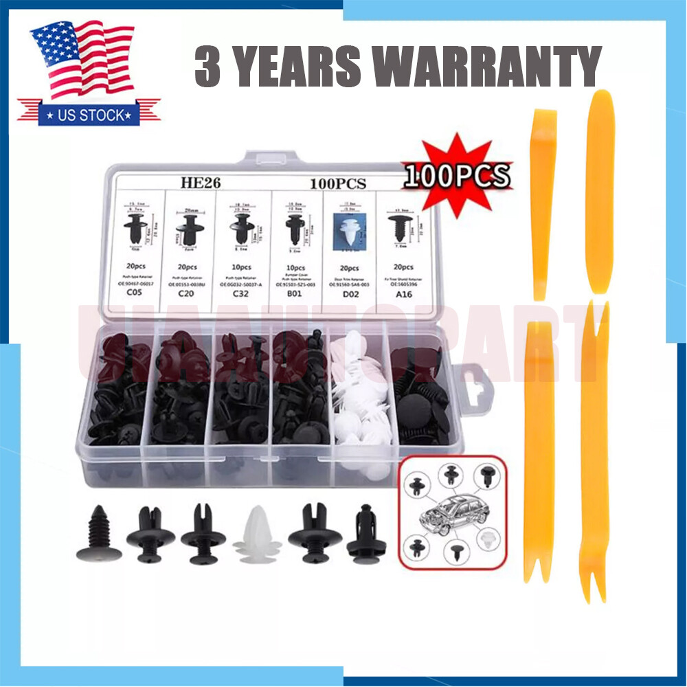 100Pcs Rivet Push Clips Universal for Car 6 Size Retainer Fender Liner Fastener