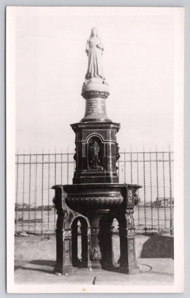 Vintage RPPC Queen Victoria Statue Port Said Egypt Real Photo Postcard Fountain