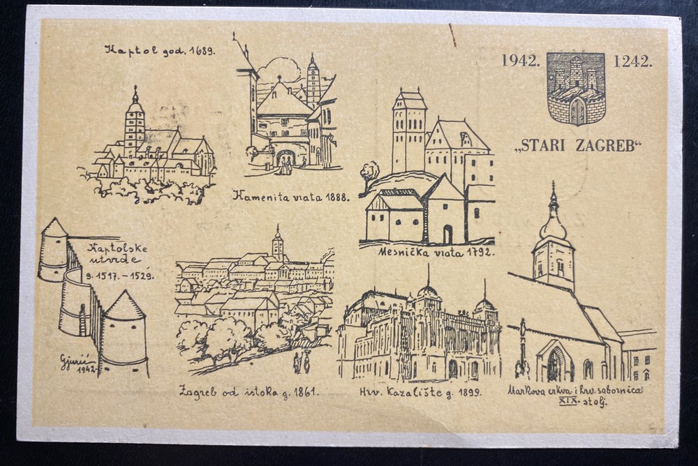 1942 Zagreb Croatia First Day Souvenir Postcard Cover seventh Centenary
