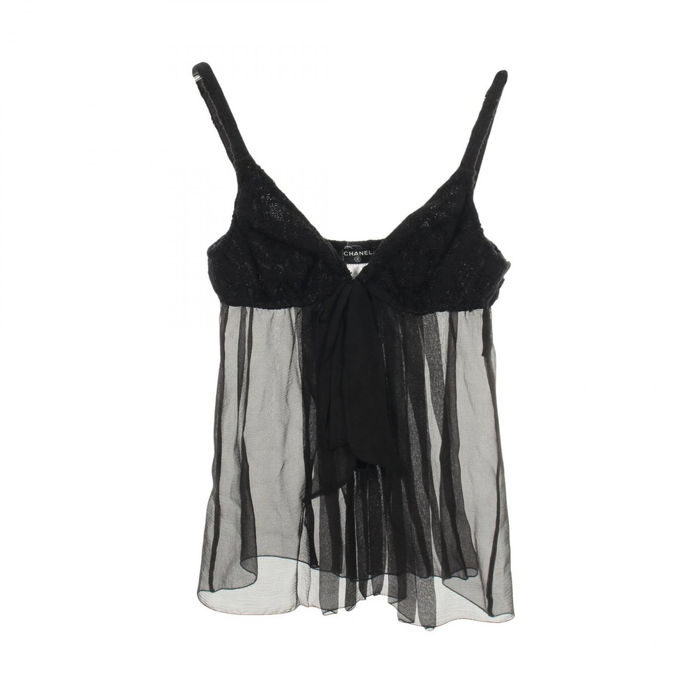 CHANEL camisole Top P25014W03490 cotton Black #36 Used Women