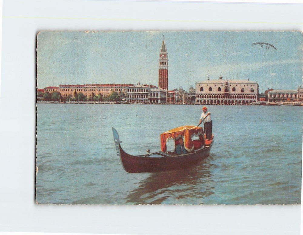 Postcard Panorama and gondola Venice Italy USA