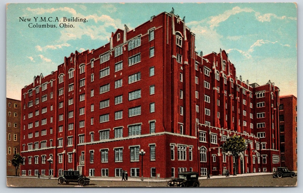 Columbus Ohio~New YMCA Red Brick Bldg Street View~Photochrom~Vintage Postcard
