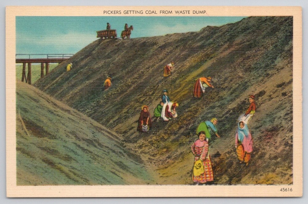 Scranton PA Coal Waste Dump Pickers Vintage Linen Postcard Mining History