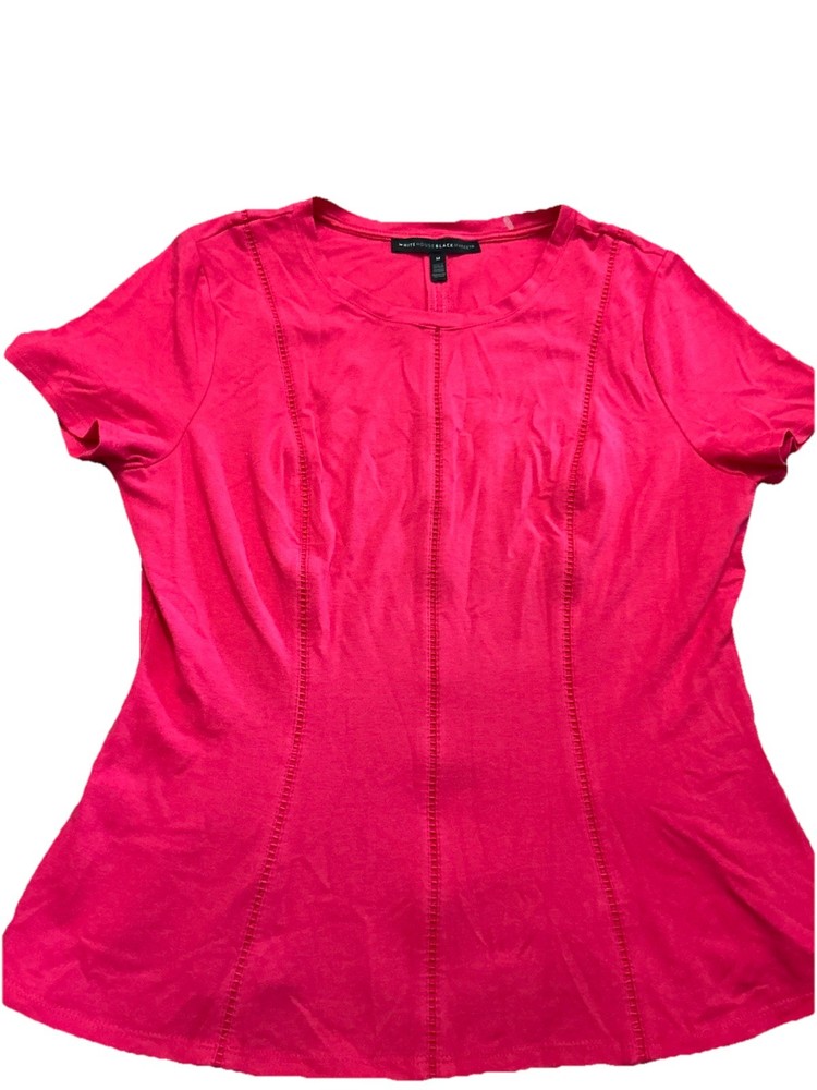 White House Black Market Women's M Pink Scoop Neck Short Sleeve Stretch Knit Tee