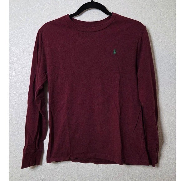 Polo Ralph Lauren Boys Long Sleeve Tee Burgundy Cotton Pony Logo Size L 14-16