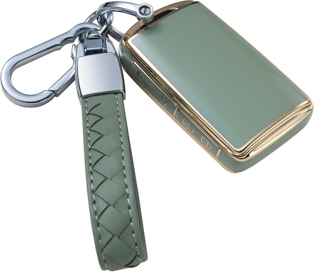 Compatible with Key Fob Cover with Leather Lanyard, Car Key Case S Size: Green
