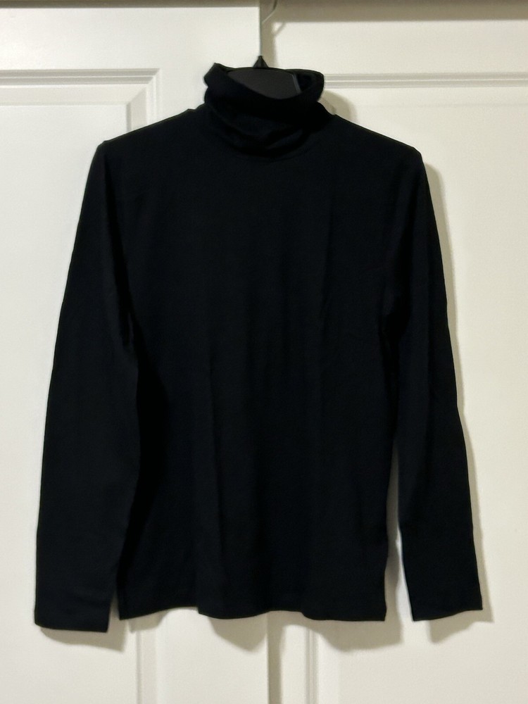 New J Crew Womens Black Tissue Turtleneck Medium Lightweight Top $45 Retail