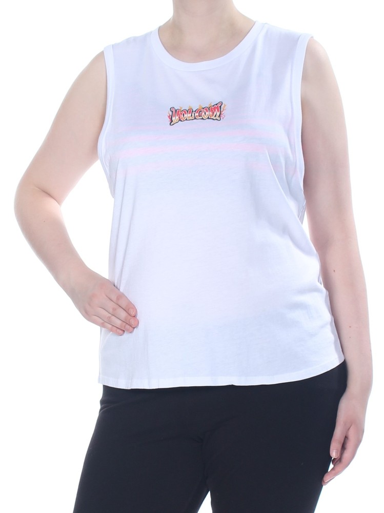 VOLCOM Womens White Graphic Sleeveless Crew Neck Top XL
