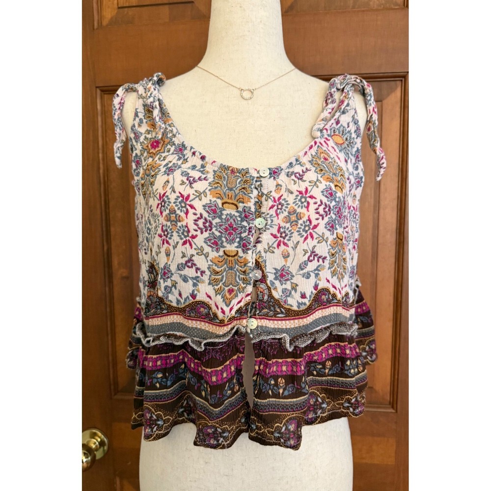 Patrons of Peace Boho Crop Top Womens Med Sleeveless Flowy Hippie Festival
