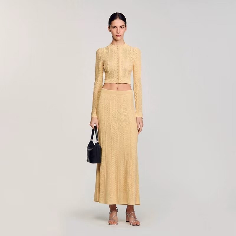 Sandro Hollow knit cardigan coat + skirt suit Women