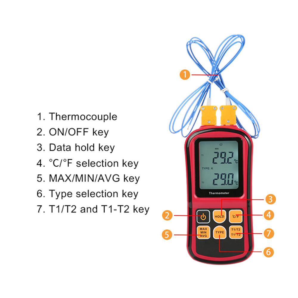 GM1312 Thermocouple Thermometer Dual Channel Digital Temperature Meter Tester