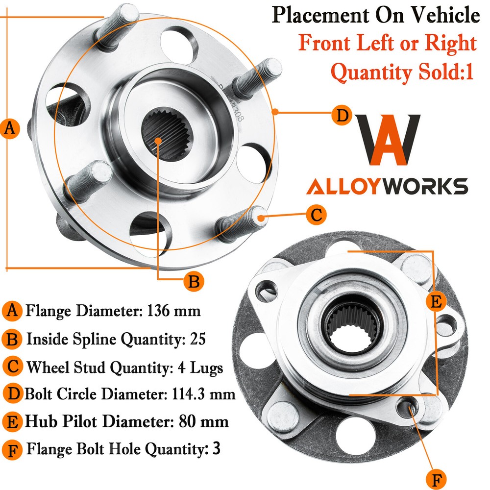 Front Wheel Hub Bearing Replacement for 2007-2011 Nissan Versa 4 Lug