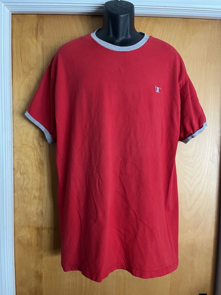 Champion Cotton T-Shirt Mens XL Red solid W/ Logo Athletic