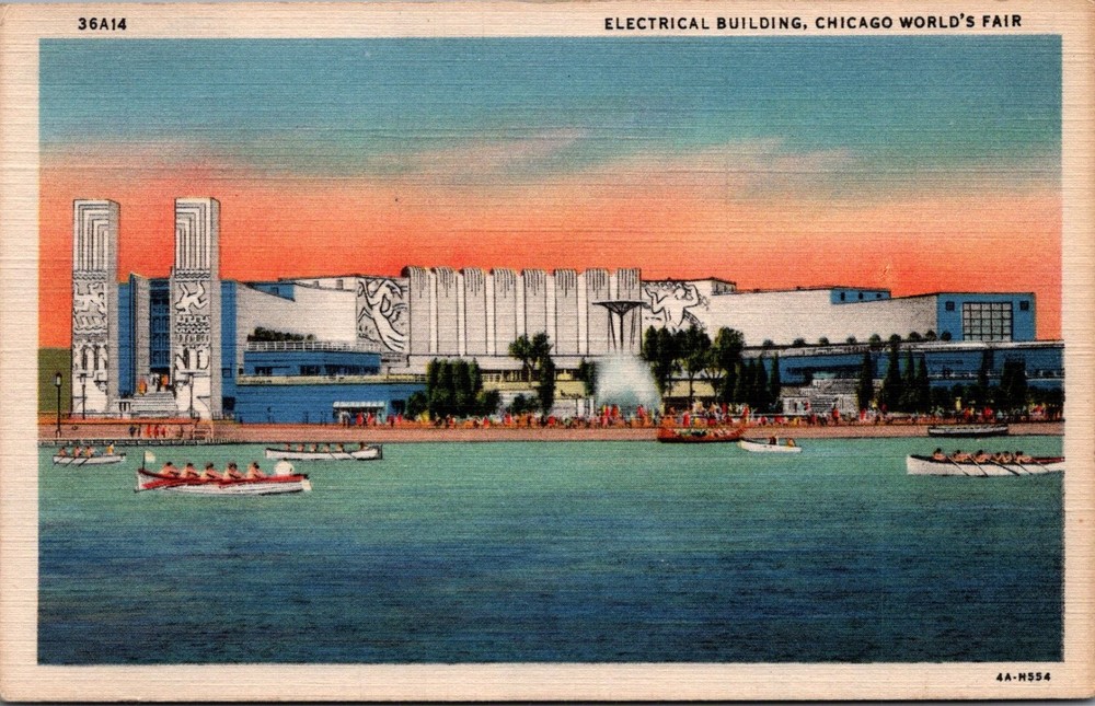 Chicago World's Fair 1934 Electrical Building Curt Teich Linen Postcard