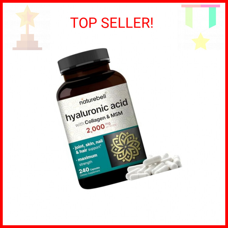 NatureBell Hyaluronic Acid 2000mg + MSM & Hydro 240 Caps for Joint & Skin Health
