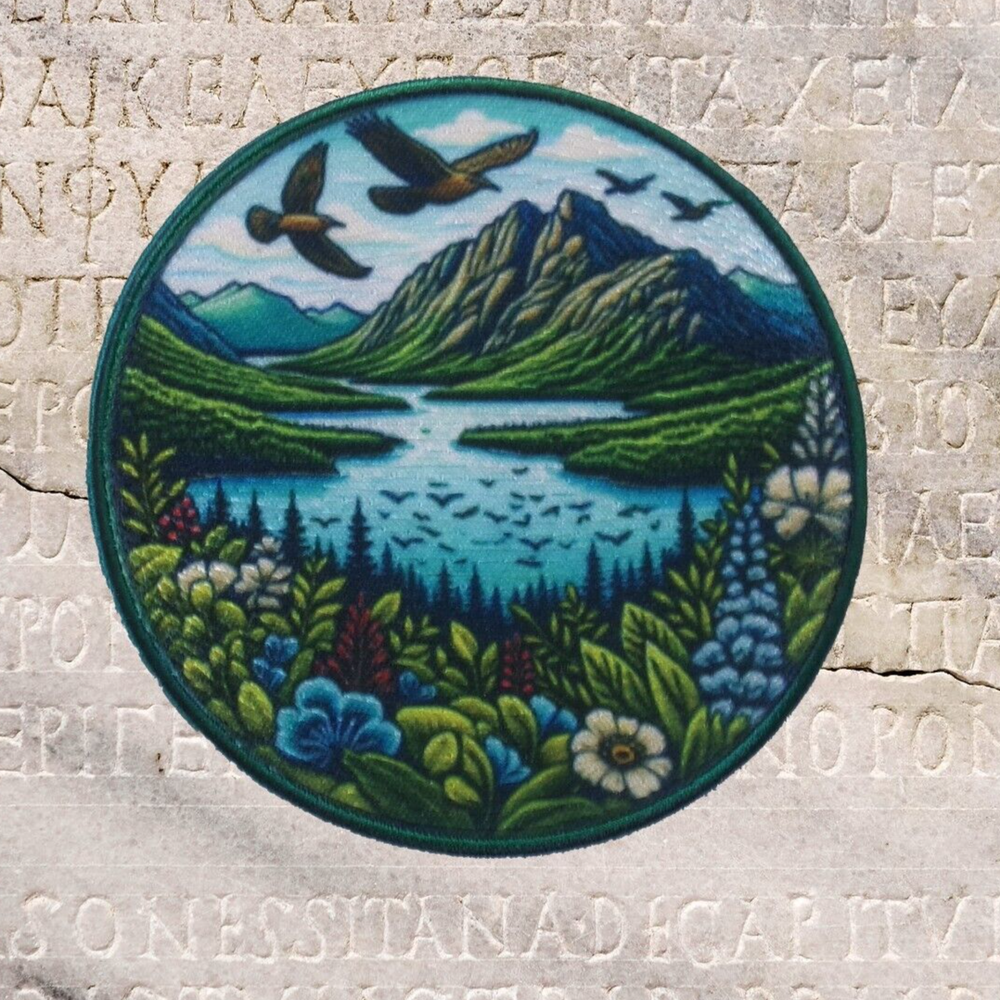 Acadia National Park Iron-On Patch with Lake, Trees & Mountain Design-image