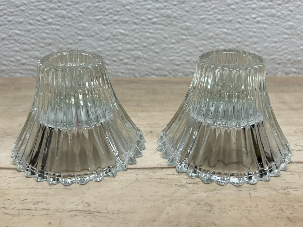 Vtg 1990s Indiana Ribbed Clear Glass Tealight Votive Candle Holders Set Of 2