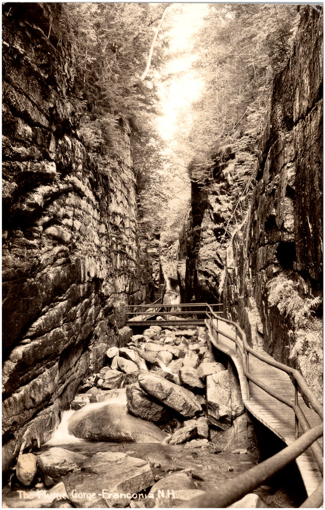 The Flume Gorge at Franconia Notch New Hampshire Bridge Path RPPC Postcard