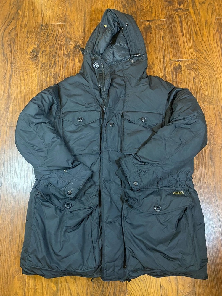 Polo Ralph Lauren Men's Black Down Parka Hooded Military Style Jacket Mens
