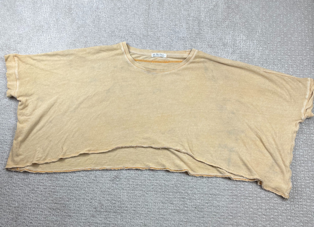 We The Free Top Womens S Beige Oversized Cropped Drape T Shirt Distressed Boho