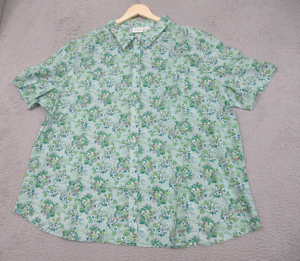 The Vermont Country Store Floral Shirt Womens 3X Green Spring Garden Grandmacore