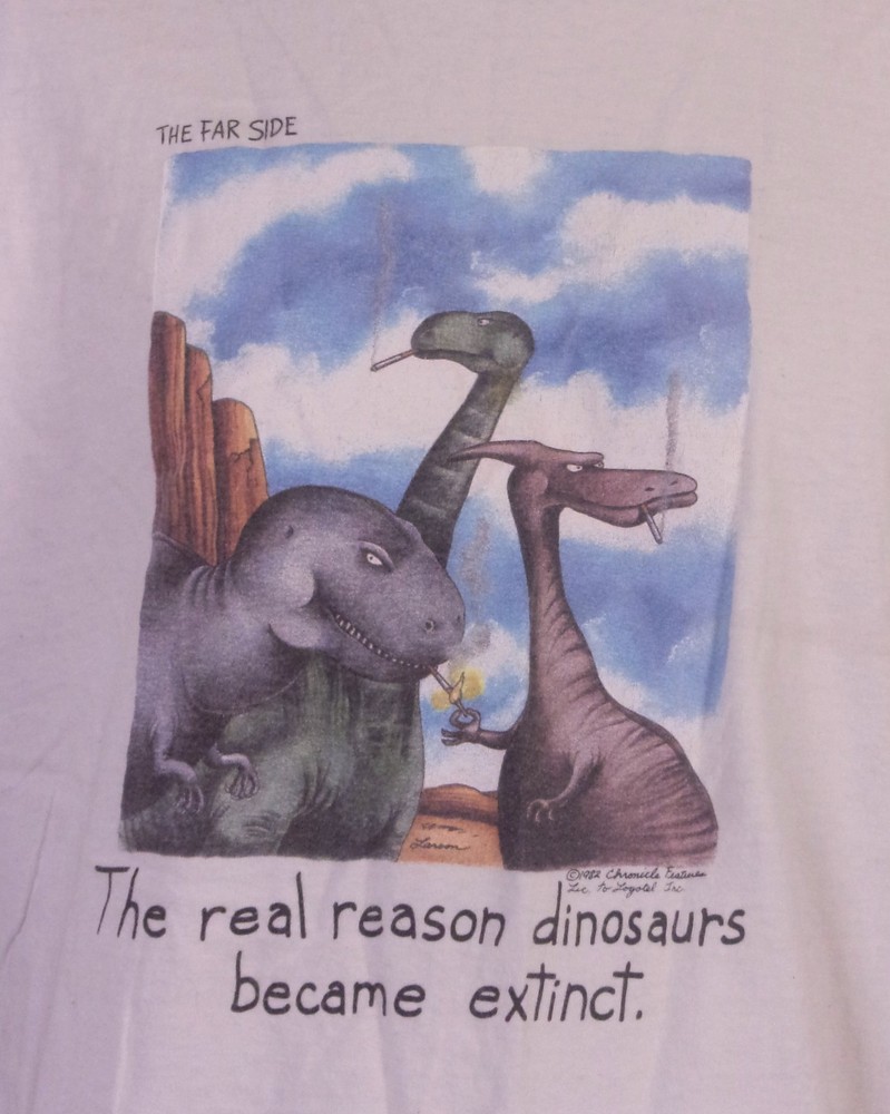 vintage 80s The Far Side T-Shirt single stitch 1982 Dinosaurs Smoking USA sz L