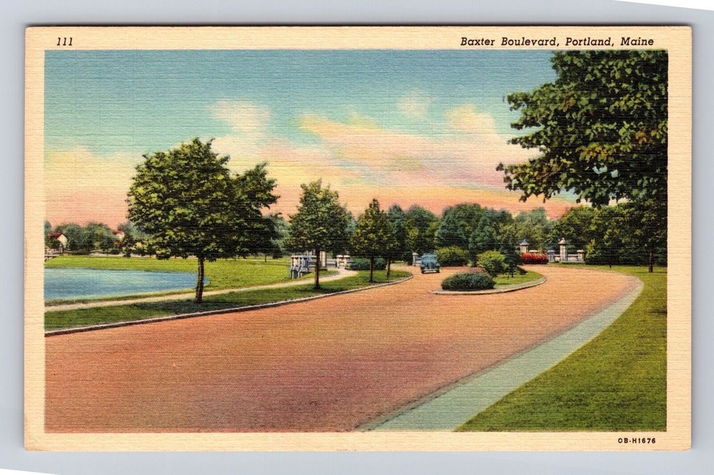 Portland ME-Maine, Baxter Boulevard, Antique Vintage Souvenir Postcard