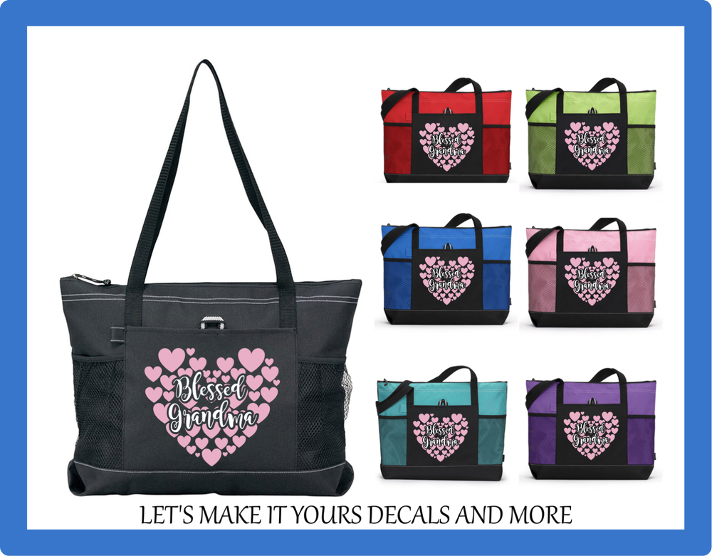 BLESSED GRANDMA HEARTS CUSTOM TOTE PURSE OVERNIGHT GYM TRAVEL SPORTS BAG ZIPS