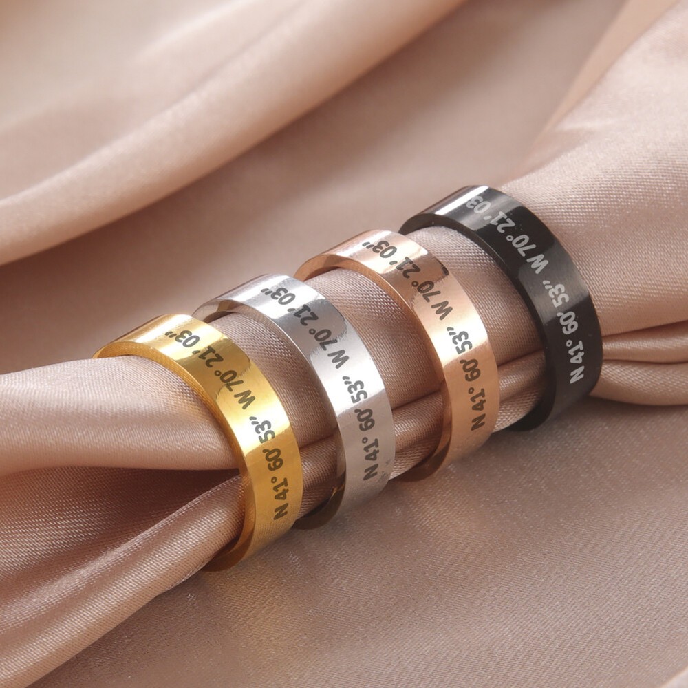 Custom Ring Stainless Steel Jewelry Personalized Name Date Text For Couple Gift