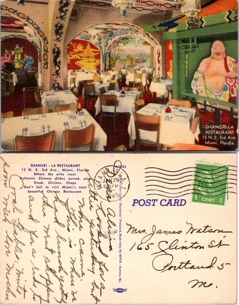 Shangri La Chinese Restaurant Interior Miami Florida FL Postcard
