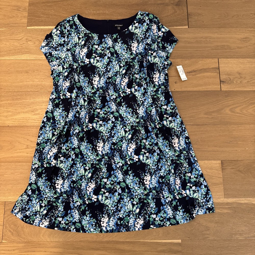 Roz & Ali Floral Dress Women’s 22W Blue Green Fit Flare Pockets NWT