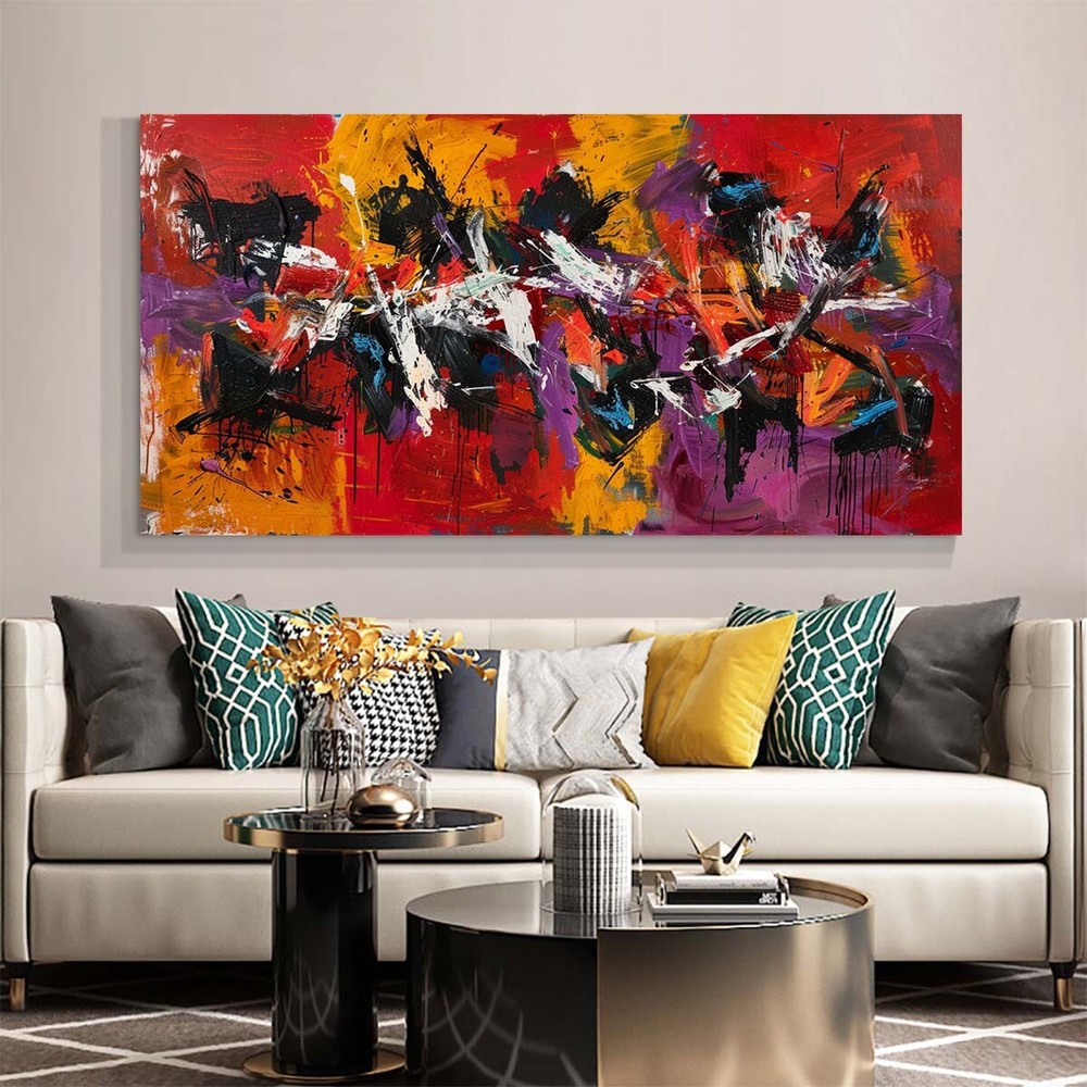 red Graffiti Modern Artwork wall Decor for Living Room Bedroom Kitchen handmade