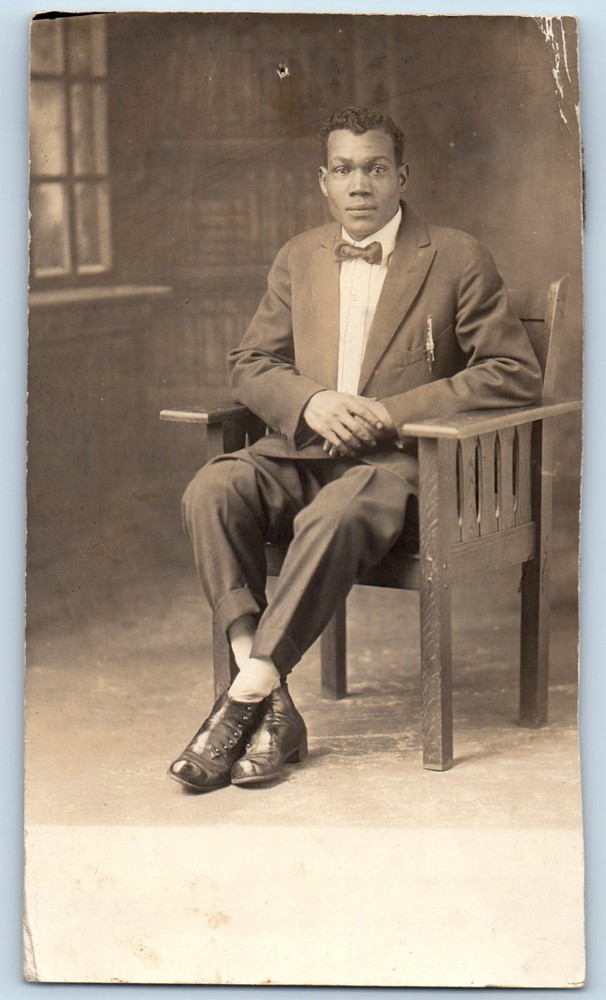 c1910 Black Americana Man In Suit Studio Portrait Unposted RPPC Photo Postcard