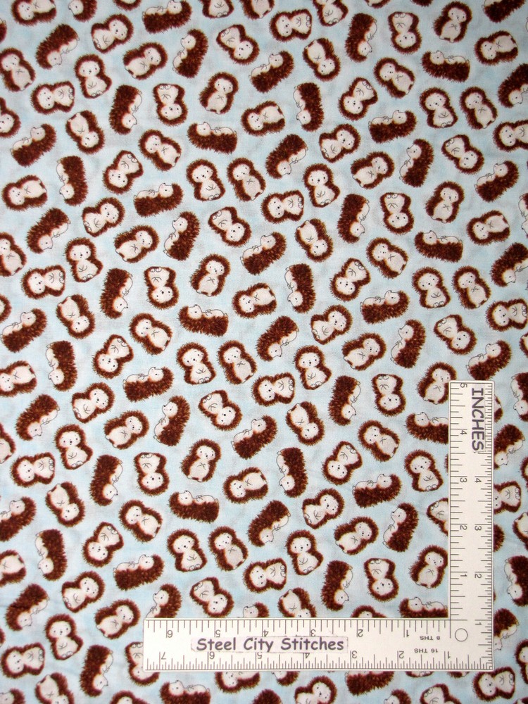 Cute Hedgehog Forest Animals Blue Cotton Fabric Timeless Treasures C6719 By Yard