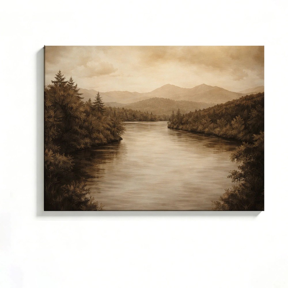 Mountain River Canvas Painting 2D Flat Frameless Wall Art for Home Office Decor
