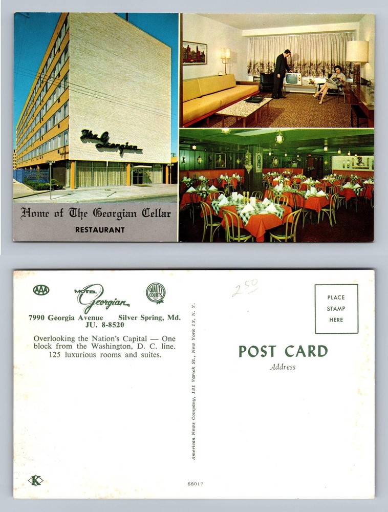 Silver Spring, MD-Maryland, Georgian Motel Lobby Dining Room Vintage Postcard