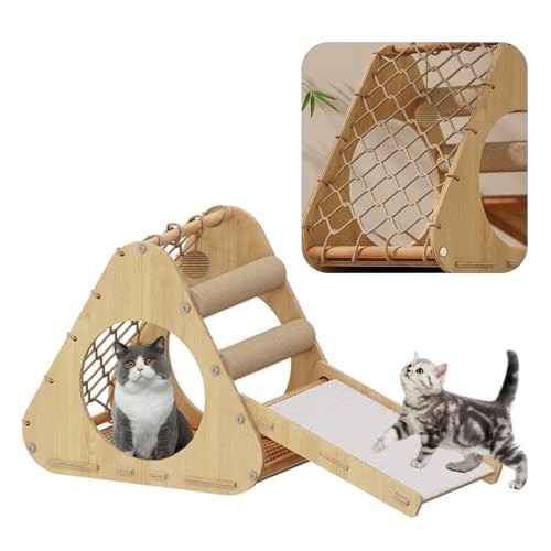 Modern Wooden Cat Tree Tower with Scratching Post for Indoor Cats 18In  
