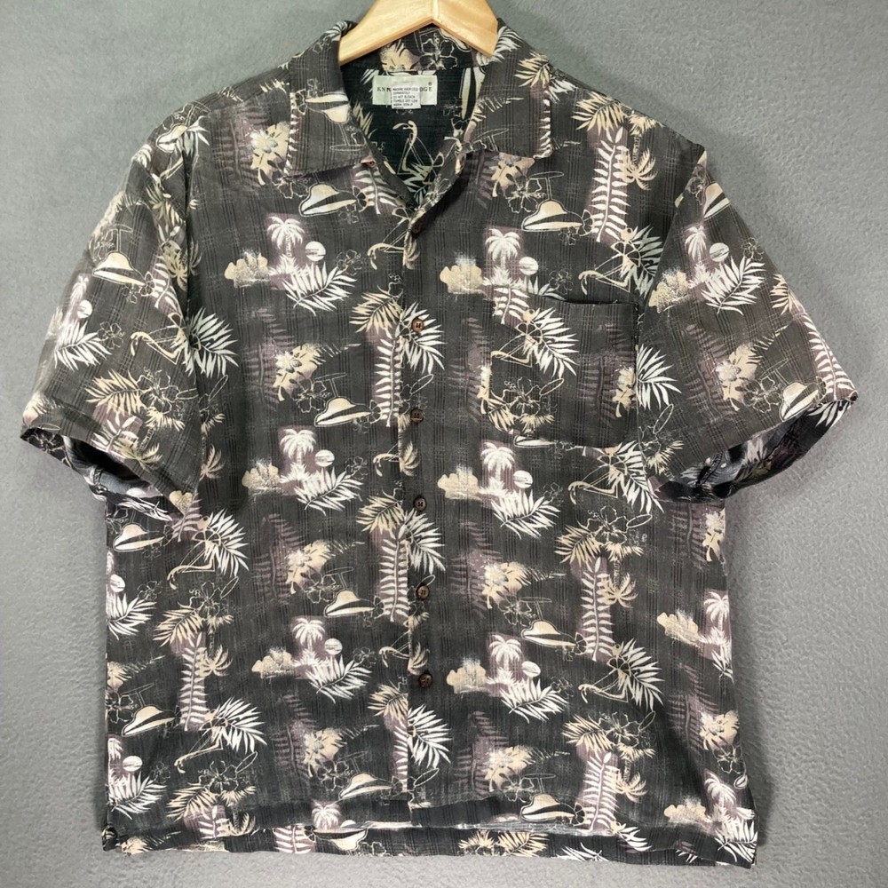 Knightsbridge Mens M Tropical Palm Tree Button Up Short Sleeve Hawaiian Shirt