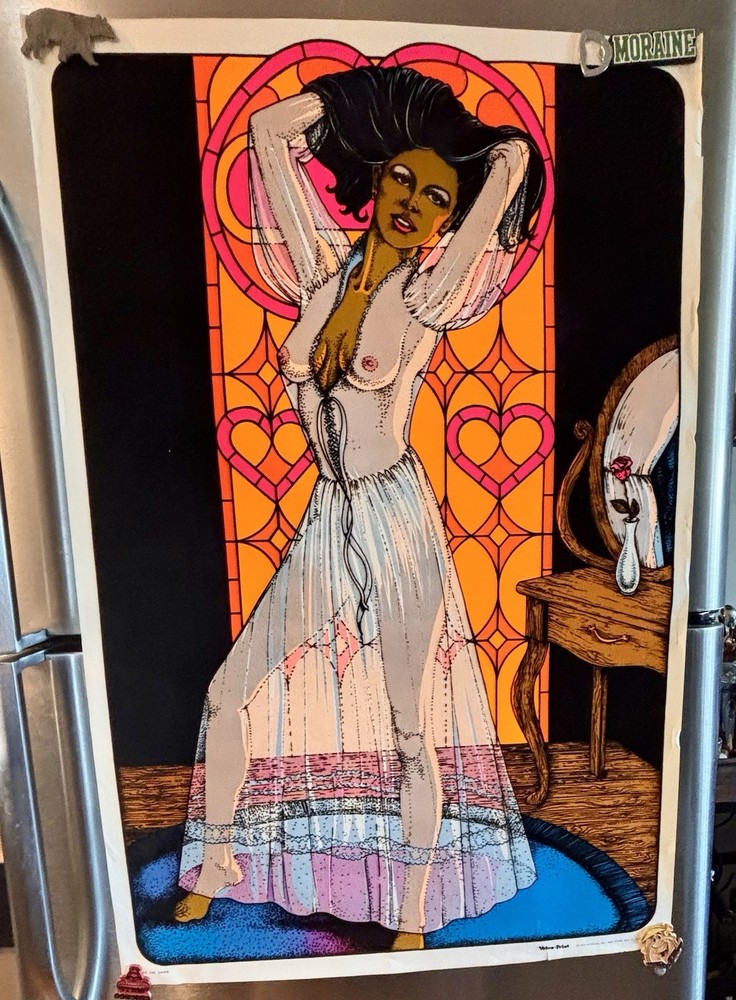 Velva Print “Dawn” PP-486 1979 Psychedelic Black Light Sexy Lady NICE!