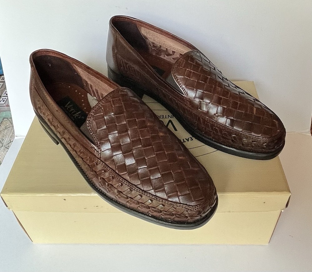 Verde Nathan Brown Leather Slip-On Men's Shoes in Box Size 10 1/2