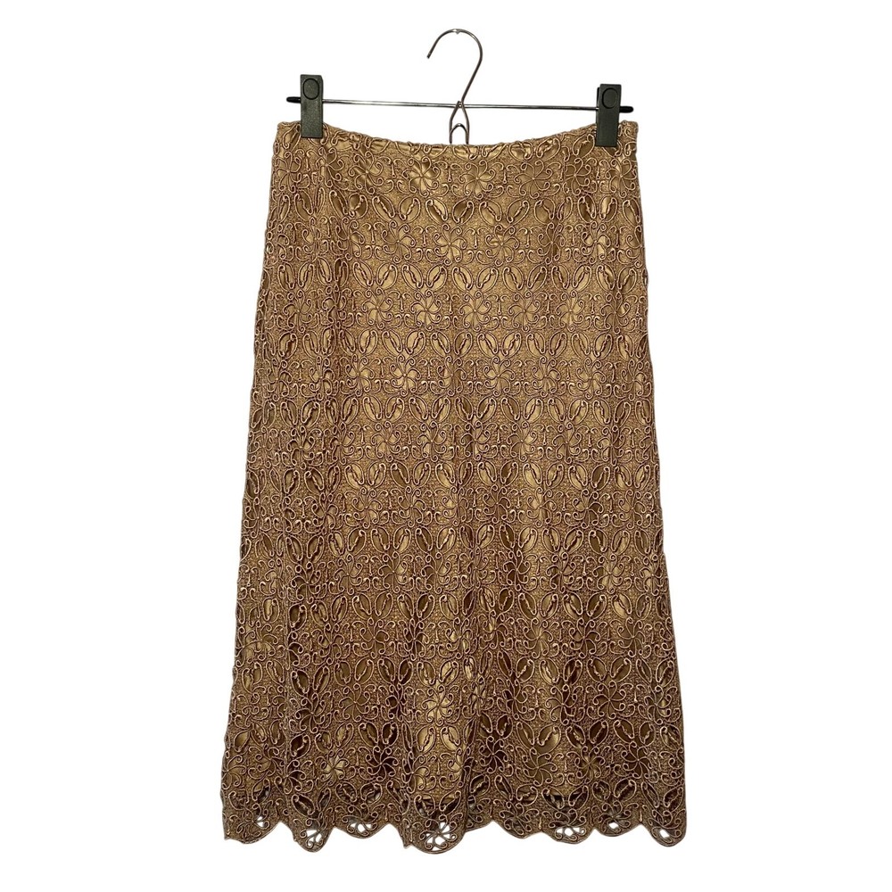 Lafayette 148 New York Brown Tan Lace Pencil Skirt Midi Glam Women's size 2