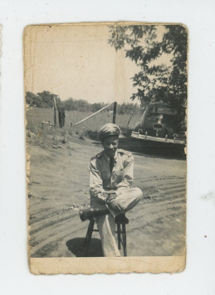 Vintage Photo Military Police Uniform African American Man Dad Smile Car 1940s