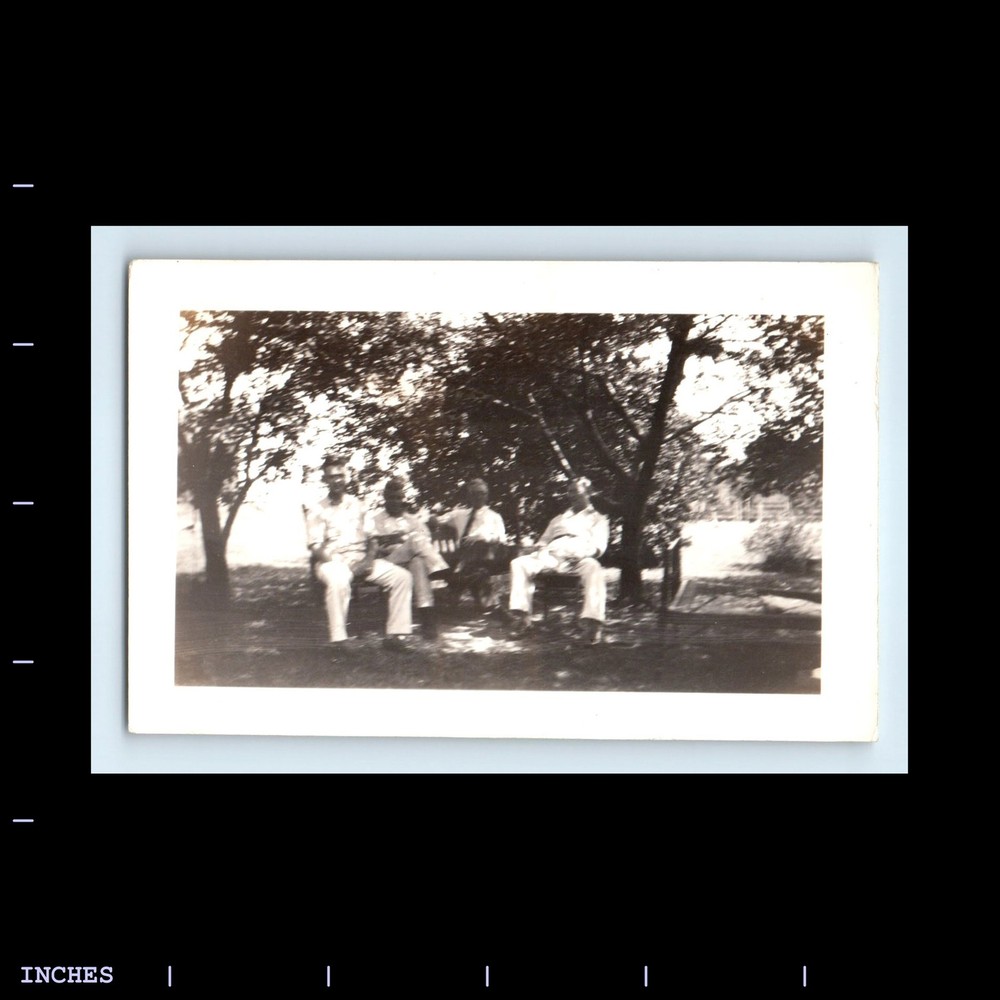Old Vintage Photo MEN SITTING OUTSIDE SOFT FOCUS BLURRY