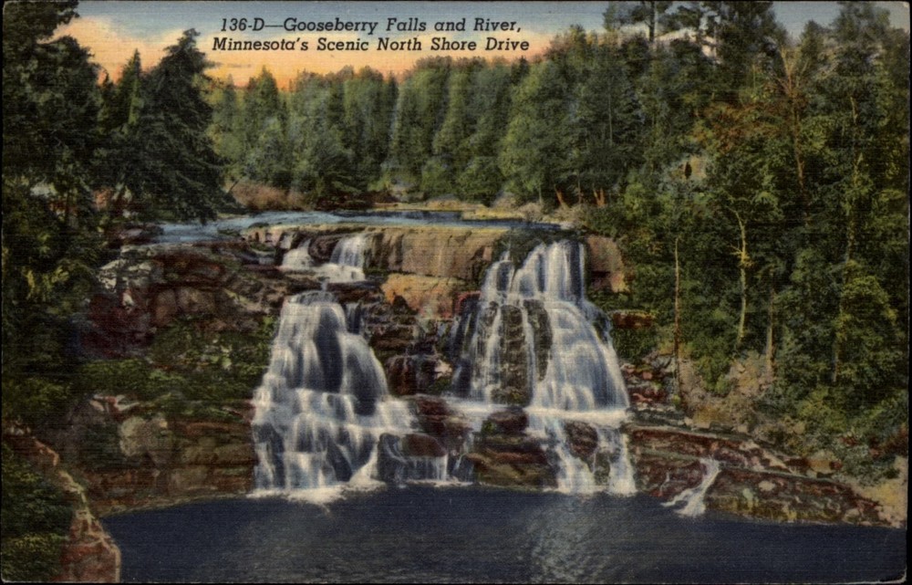 Gooseberry Falls and River Minnesota Scenic North Shore Drive postcard b703